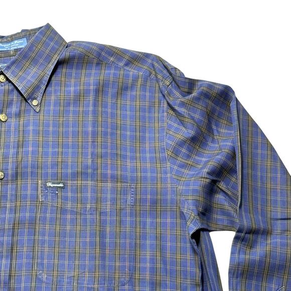 Faconnable Button Down Plaid Classic Shirt Long Sleeve Pocket Blue Men's Medium - Picture 3 of 11